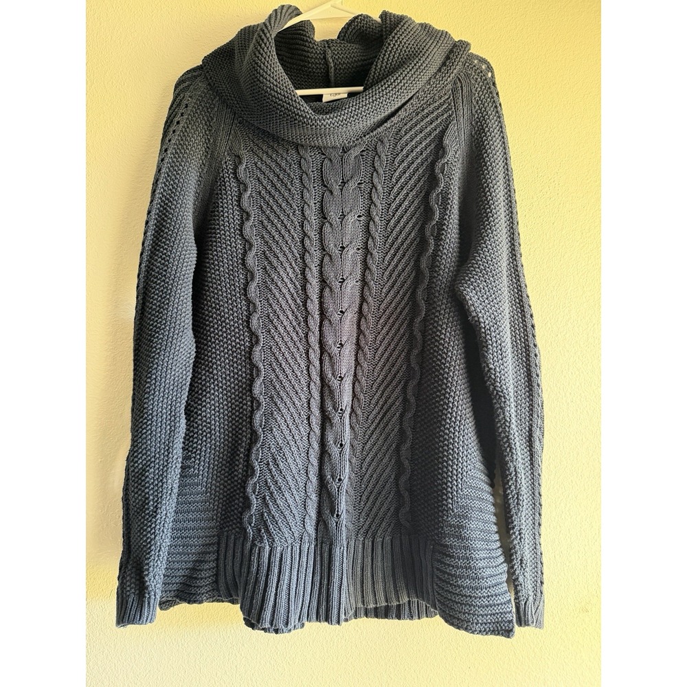 Cabi Sweater Womens M Medium Navy Cable Knit‎ Funnel Neck Long Sleeve Pullover